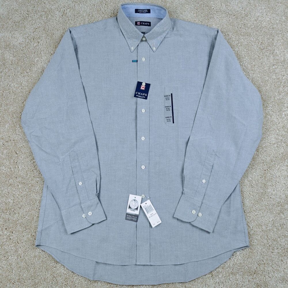 Chaps Dress Shirt Men's 16-16.5 34/35 Blue Classic Fit Oxford NWT